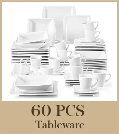 MALACASA 30/60-Piece Marble Grey Porcelain Dinnerware Set | Modern Tableware for 6–12 Persons with Plates, Cups & Saucers