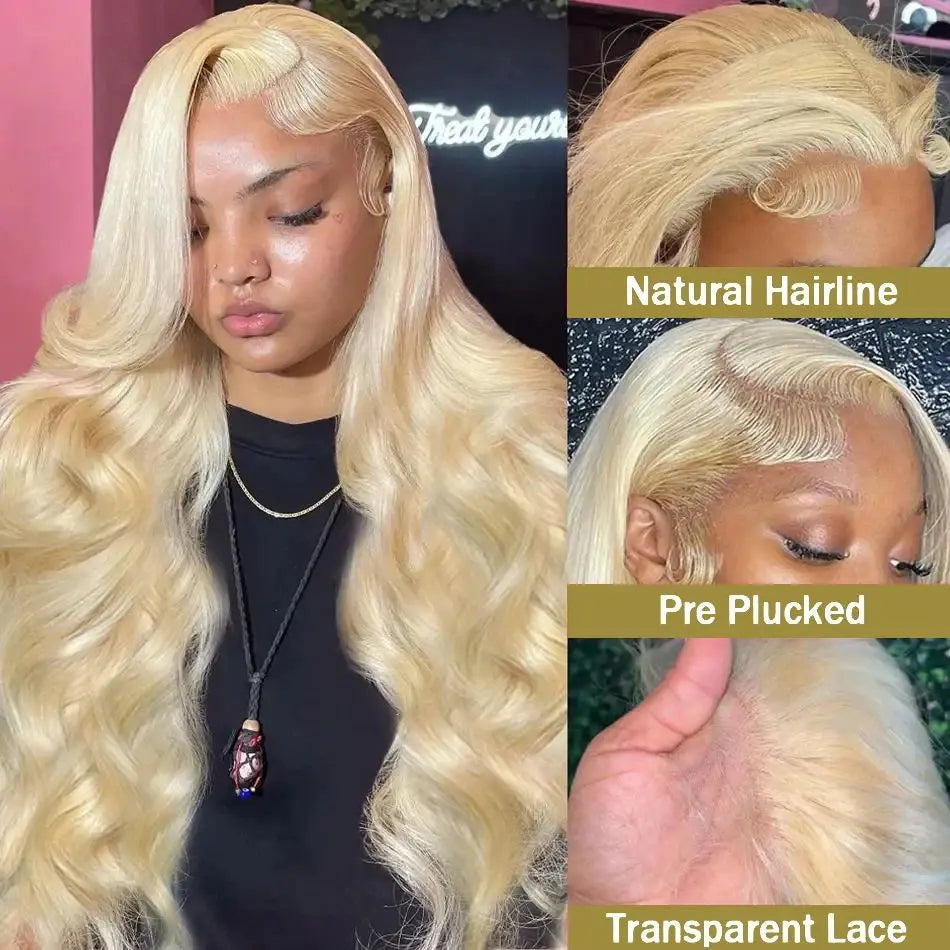 613 Gold Blonde 13x6 HD Transparent Lace Front Wig – 220 Density Body Wave, 30 Inch (Brazilian Remy Human Hair)