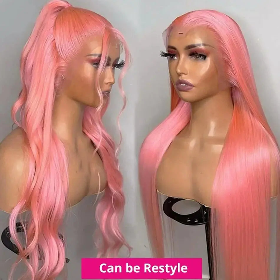 Pink Straight HD Lace Front Human Hair Wig 250% Density – 30 Inch