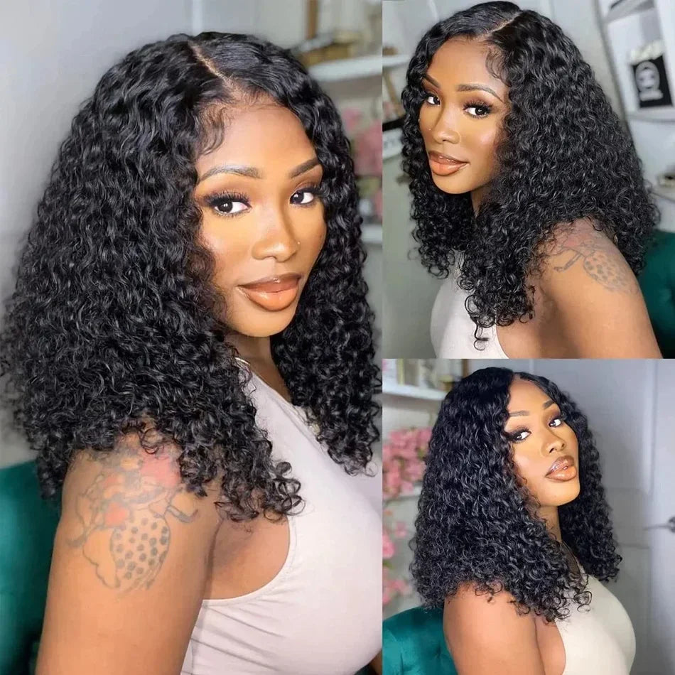 Luxexuan 200% Density Curly Bob 13x4 Lace Front Human Hair Wig (Deep Wave, Vietnamese Remy, Short 4–16 Inch)