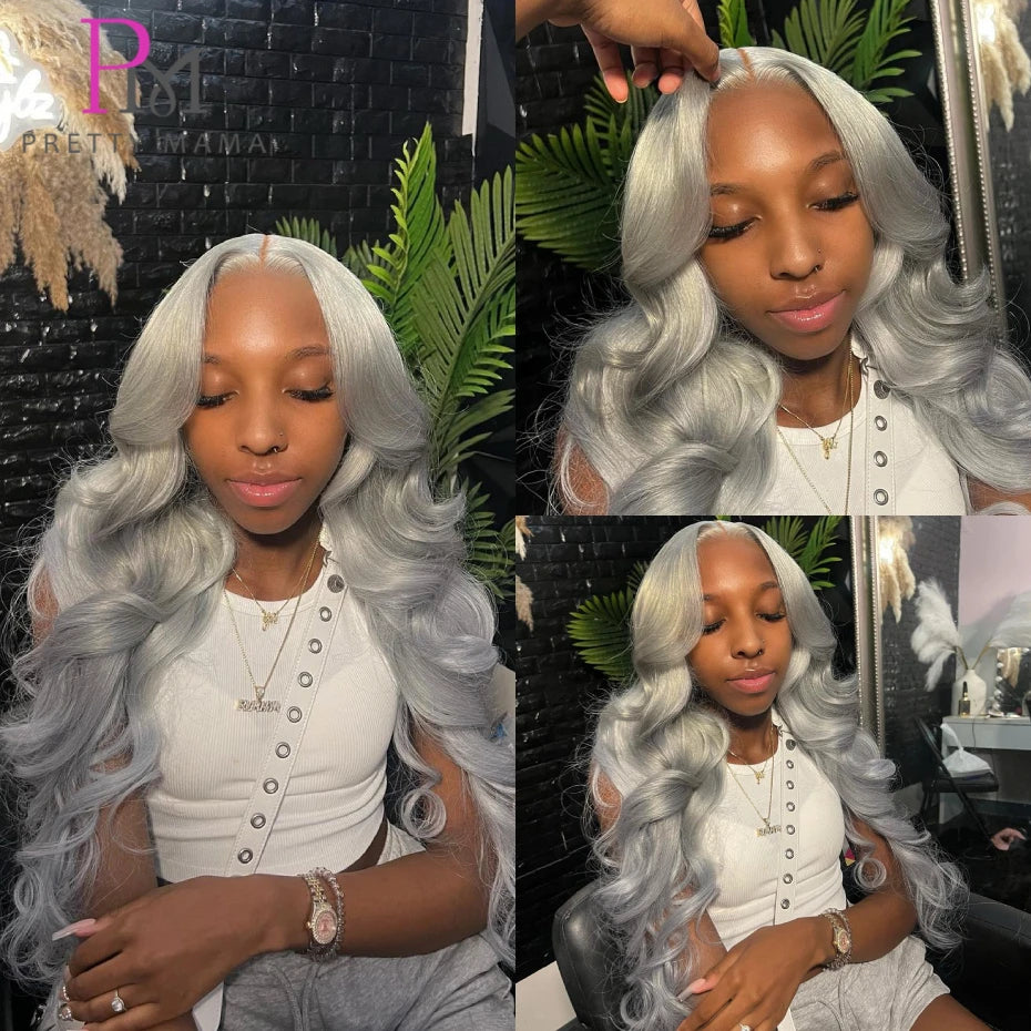 13x6 Colored Body Wave Lace Front Wig | Green, Grey & Blonde 613