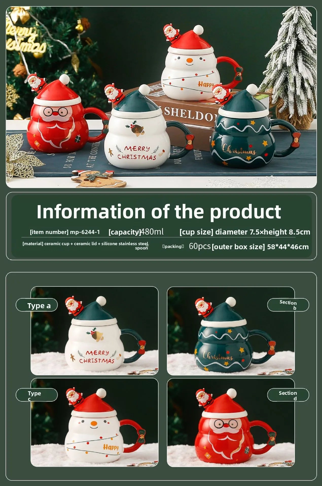 Christmas Ceramic Mug – Nordic Style Santa & Snowman Cup Gift for Holiday Season