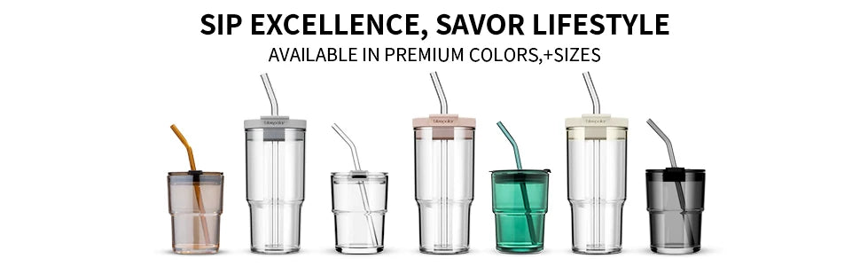 🥤 13oz/400ml Insulated Glass Tumbler with Lid & Straw – Leakproof Iced Coffee Cup