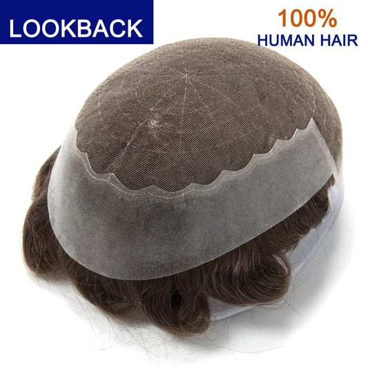 Men's Human Hair Toupee – Lace & PU Base, Straight, 6x8 / 7x9 / 8x10