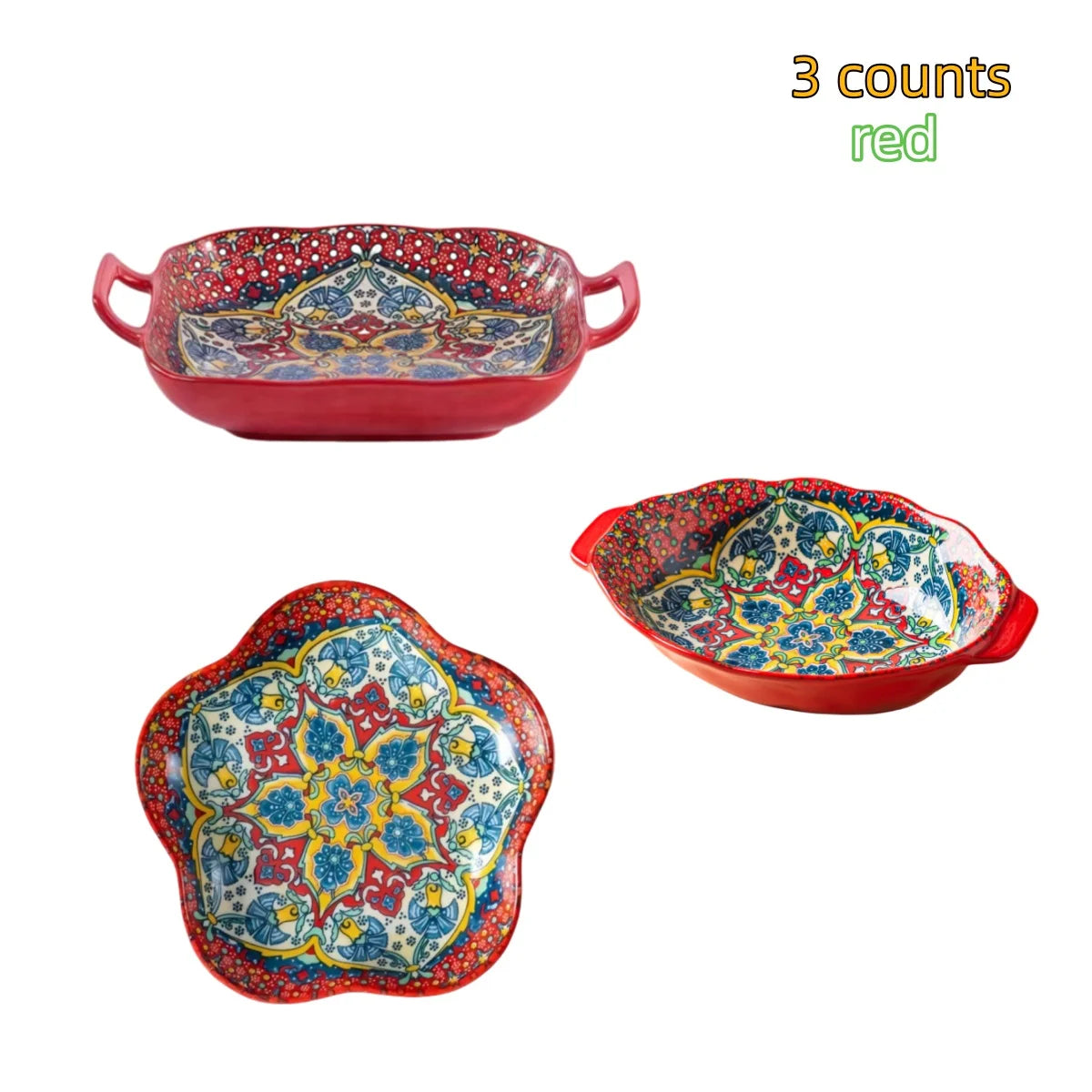 Bohemian Ceramic Plate Set – Double-Eared Fish Plates & High-Value Salad Dish for Home Dining and Cooking