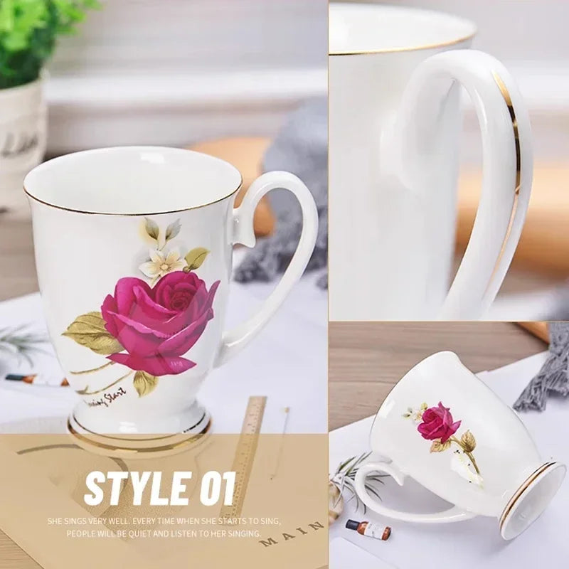 Vintage Floral Ceramic Coffee Mug – Elegant Handgrip Cup for Home & Office