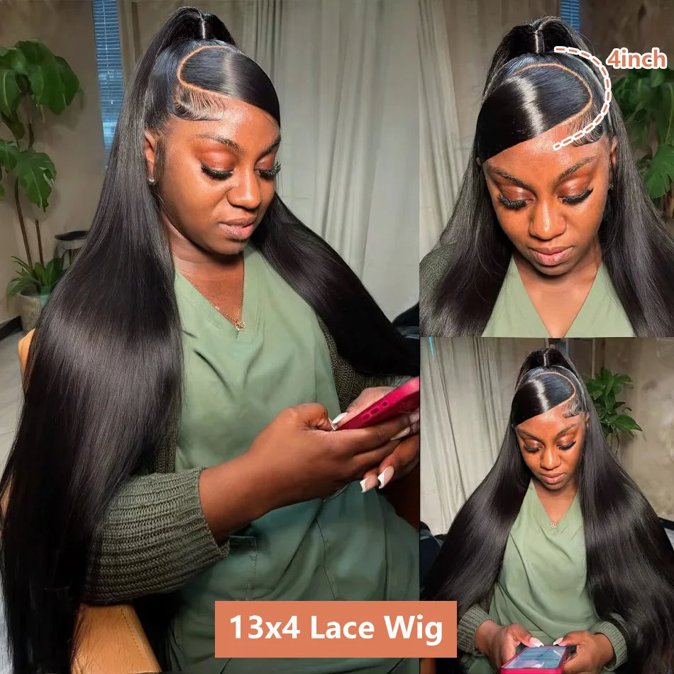 Bone Straight 13x6 HD Transparent Lace Front Wig (Wear & Go Glueless, 200% Density) – 30/34/40 Inch