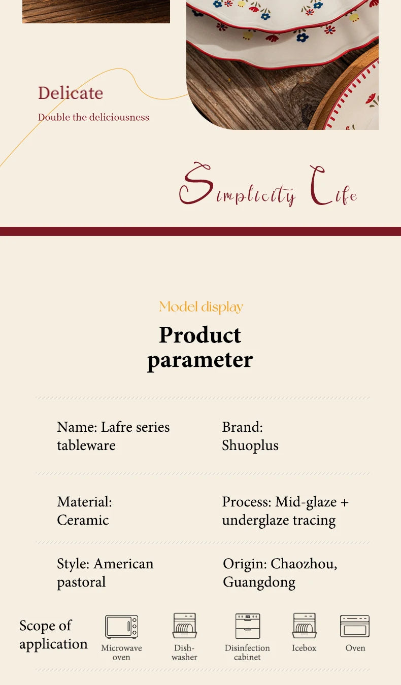 Vintage Floral Ceramic Dinnerware Set – Retro Soup Bowls, Salad & Pasta Plates, Microwave Safe Porcelain Tableware