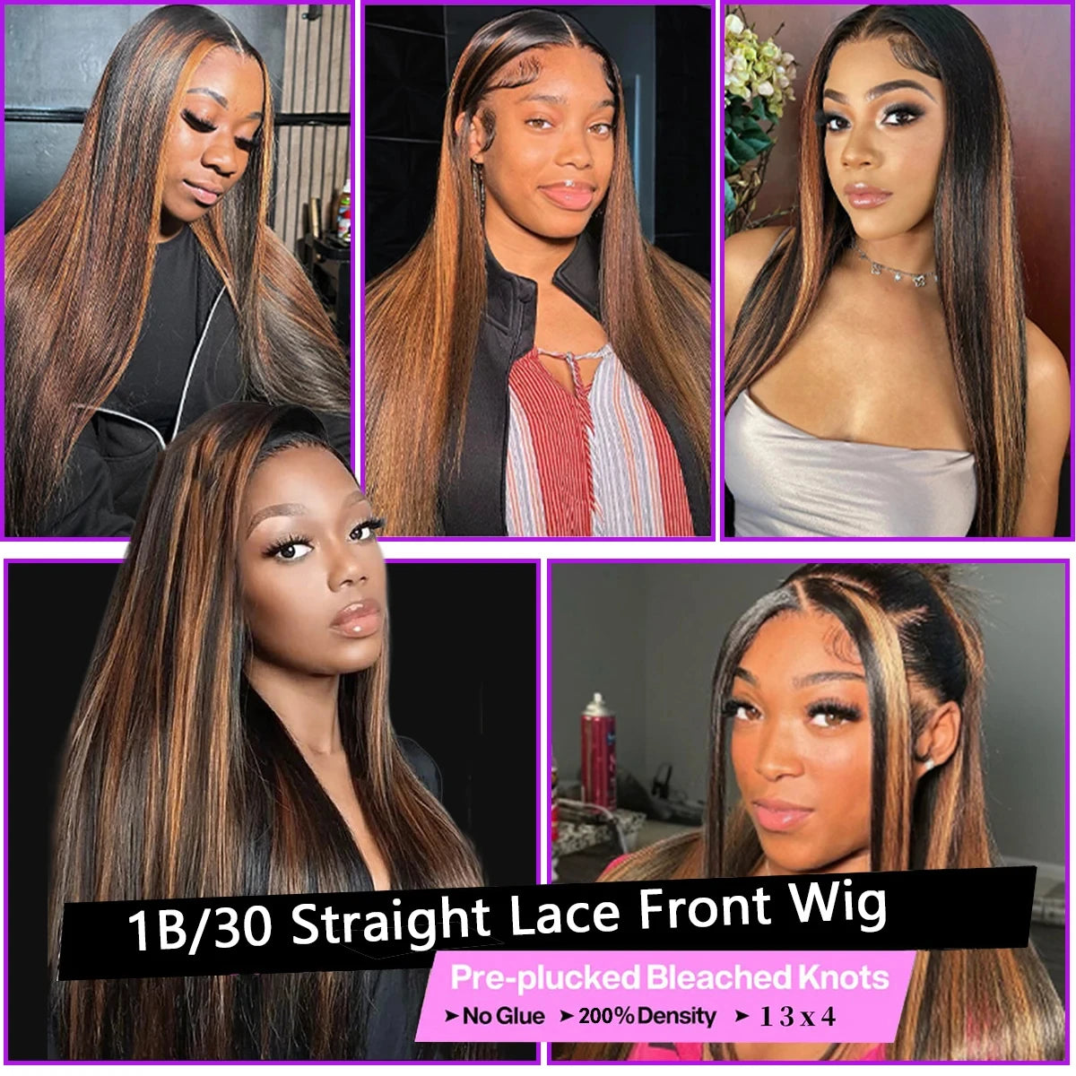 200% Density Bone Straight Highlight Lace Front Human Hair Wig 13x6 HD