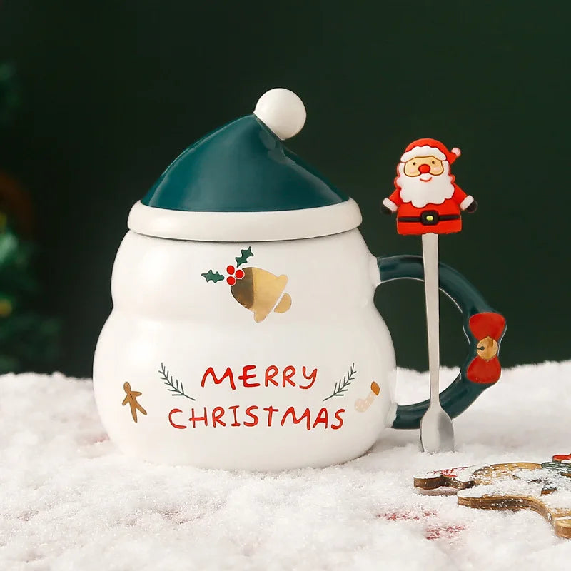 Christmas Ceramic Mug – Nordic Style Santa & Snowman Cup Gift for Holiday Season