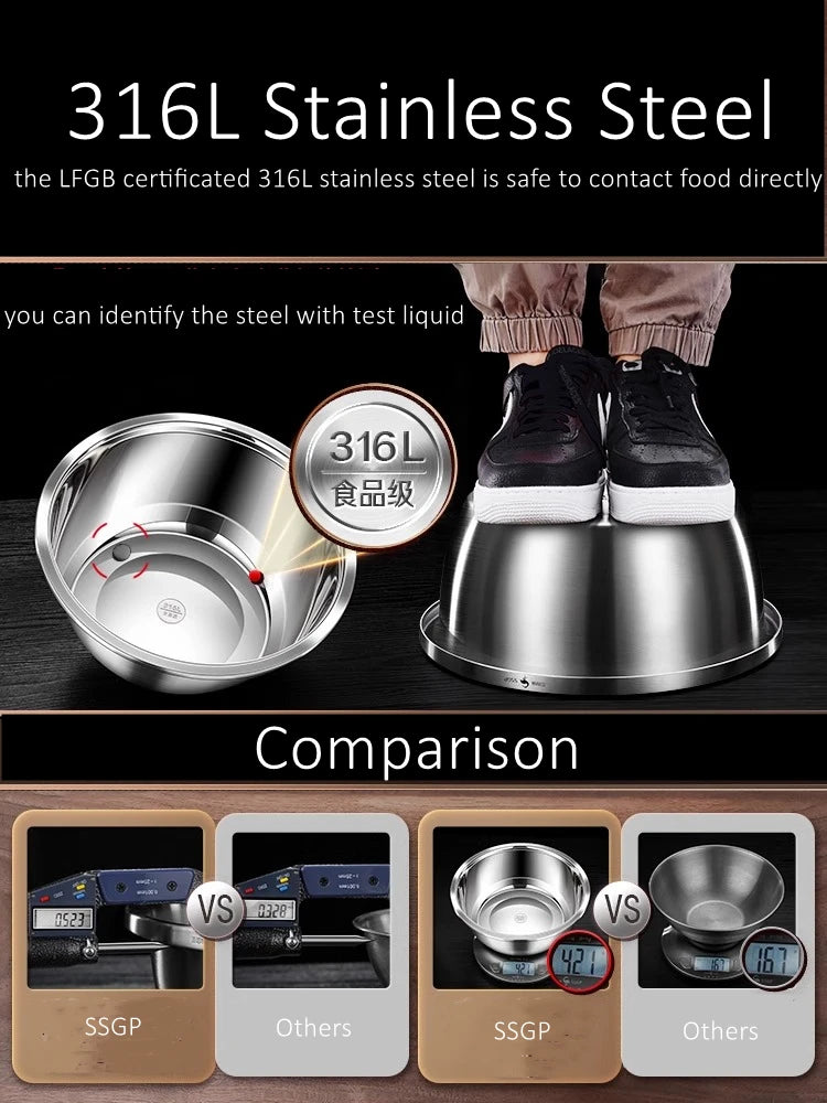 316L Stainless Steel Kitchen Bowl – Anti-Bacterial Salad & Food Washing Basin