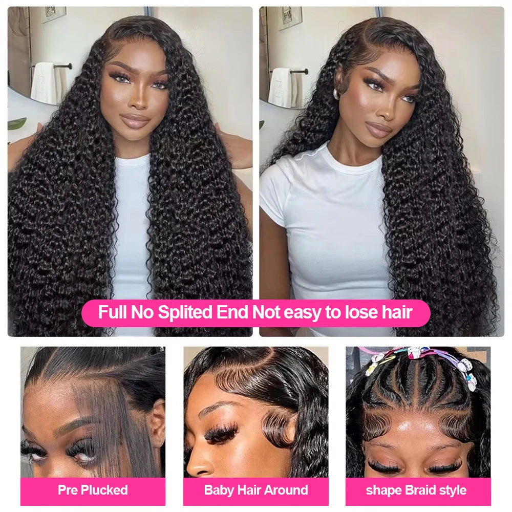 300% Density 40–46 Inch Deep Wave Lace Front Human Hair Wig | 13x6 HD Glueless Curly Wig