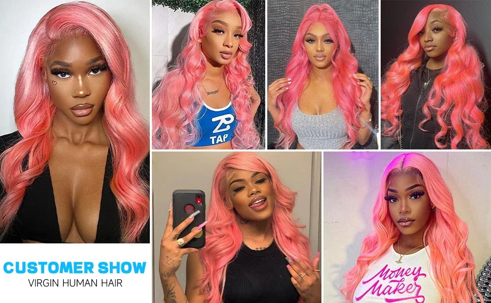 Light Pink 34–36” Body Wave HD Lace Front Human Hair Wig – Pre-Plucked, Transparent Lace, 100% Brazilian Human Hair