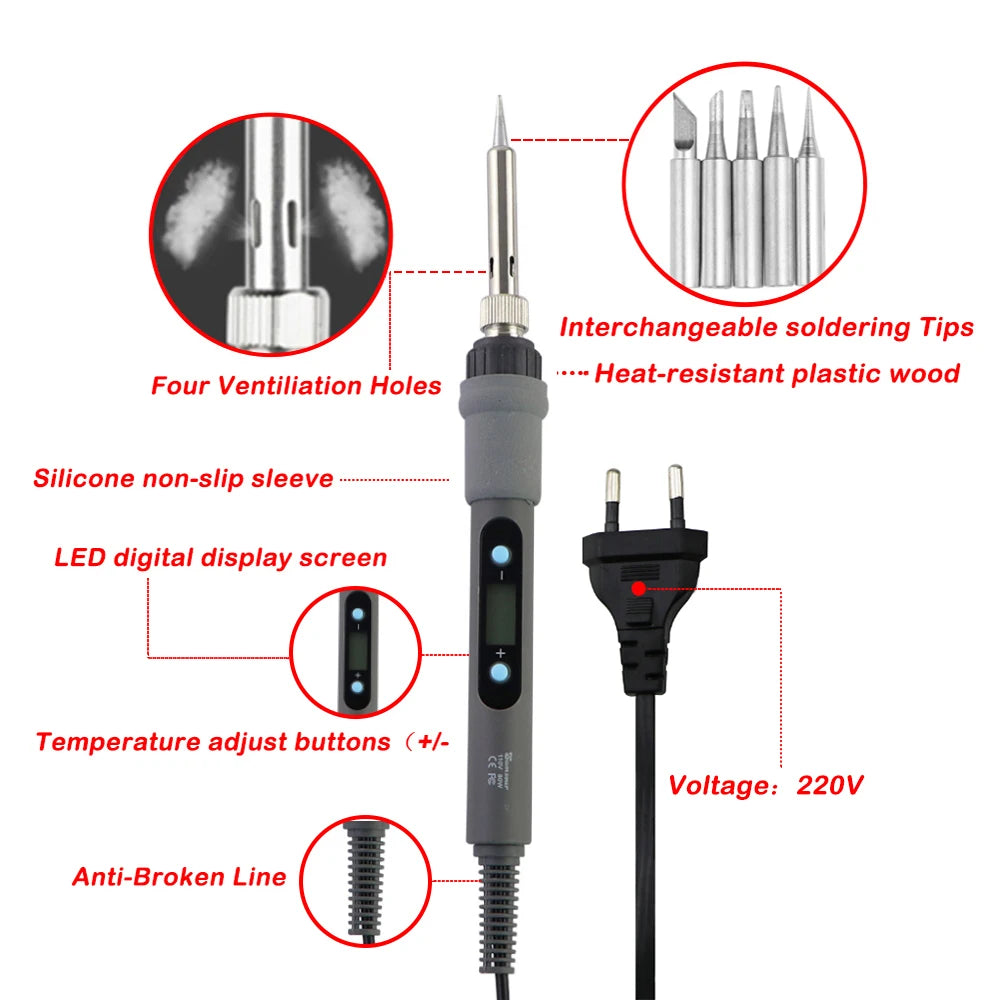 80W Electric Soldering Iron Kit – Adjustable Temperature Digital Welding Tool with Display & Multiple Tips