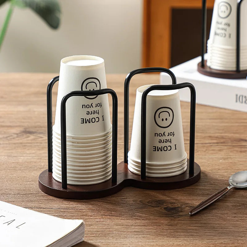 Wooden Disposable Cup Holder – Tea & Water Cup Dispenser Rack Organizer