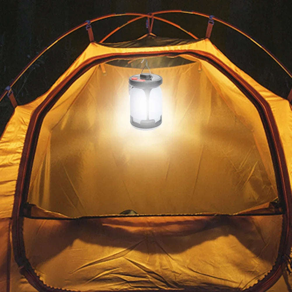 Rechargeable LED Camping Lantern with Solar & USB Power | Portable Folding Tent Light for Hiking, Fishing & Outdoor Use
