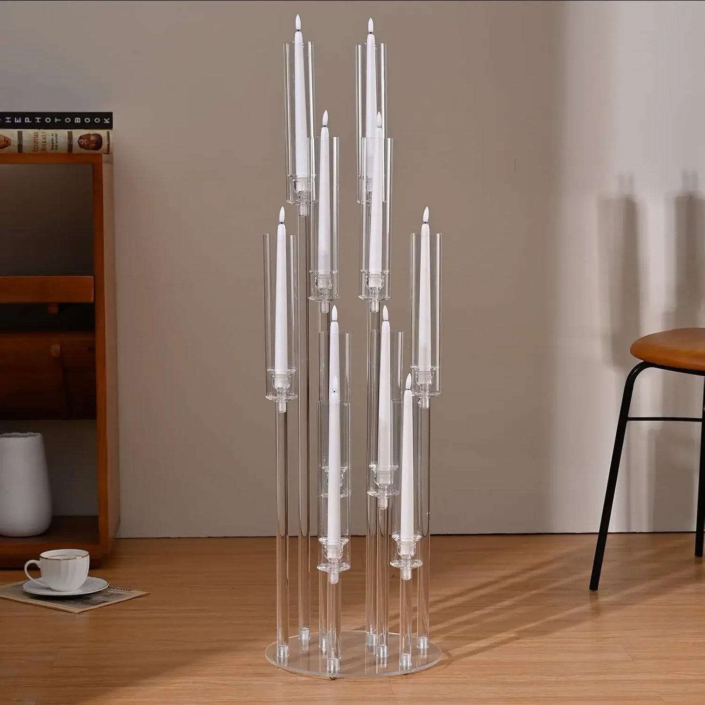 10Pcs Clear Acrylic 10-Arm Candelabra Centerpieces – Elegant Wedding & Event Candle Holders