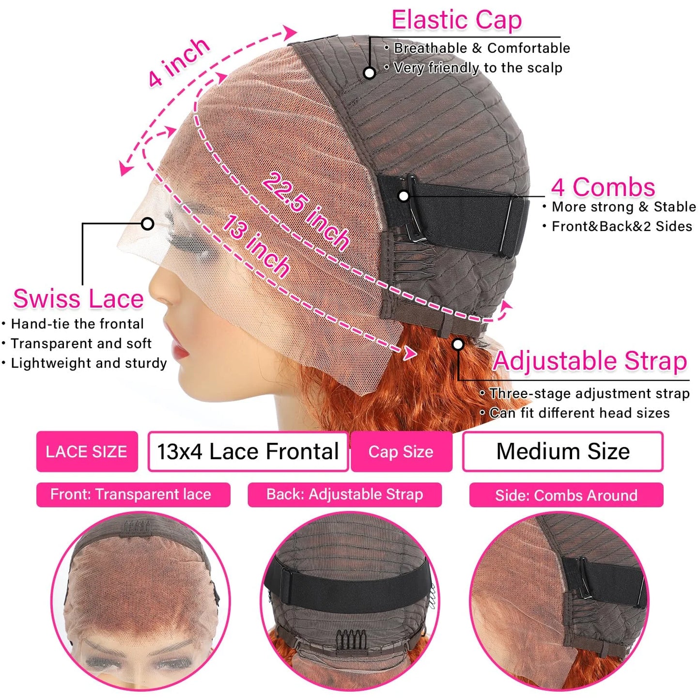 250% Density Ginger Orange Curly HD Transparent Lace Front Human Hair Wig (13x6 / 13x4, Brazilian Remy, 26”+)