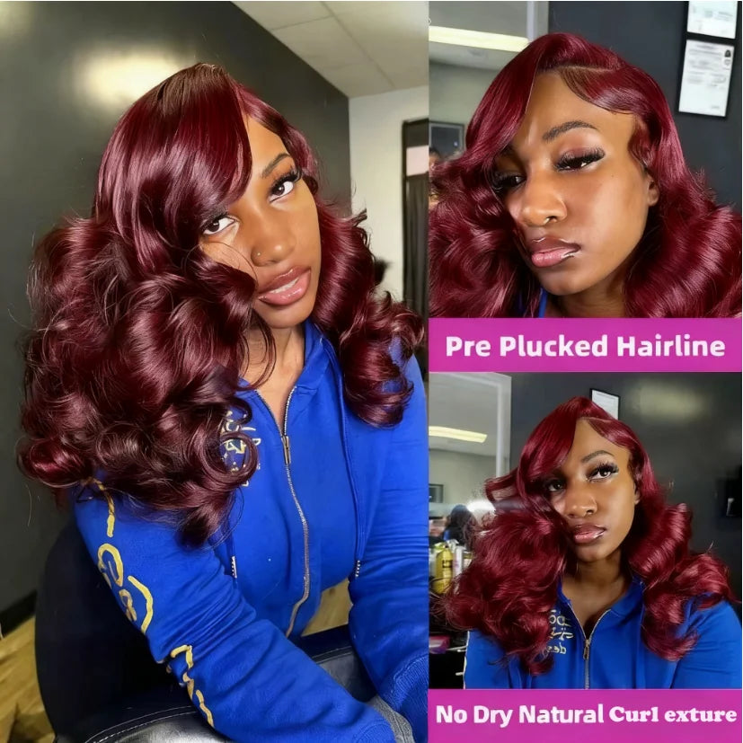 Brazilian 230% 99J Bouncy Curly Bob 13x4 HD Lace99J Burgundy Curly Bob 13x4 HD Lace Front Human Hair Wig (230% Density) Front Human Hair Wigs 99J Burgundy Body Wave Bob Wig Short Curly Human Hair Wig