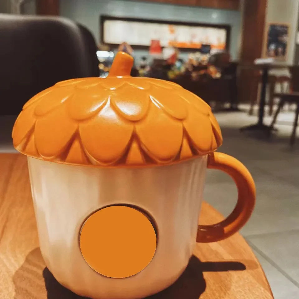 Autumn Forest Animal Ceramic Mug with Lid – Cute Fox, Rabbit & Squirrel Cup