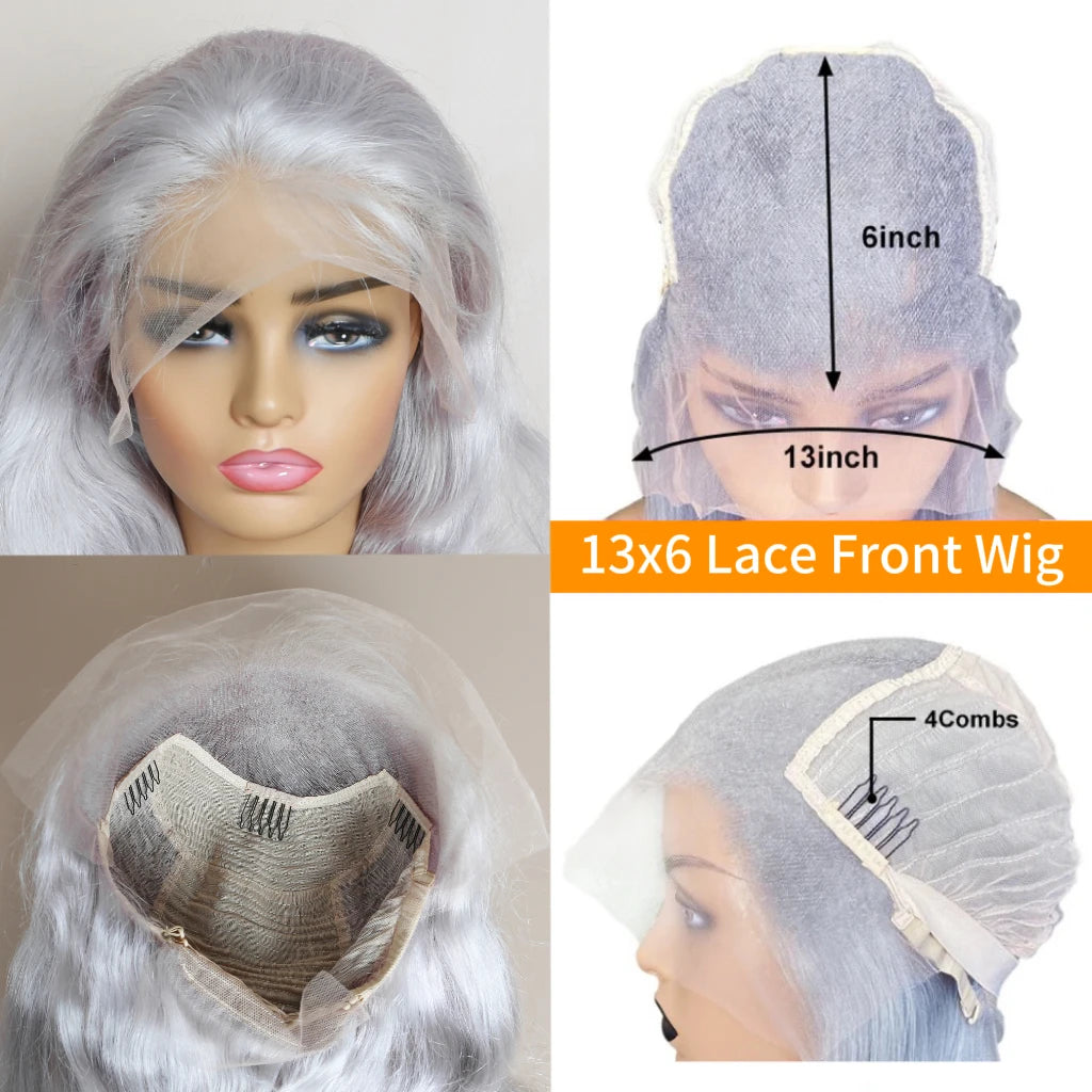 Silver Grey Bob Wig | 13x6 Lace Front Human Hair Wig | Straight Brazilian Remy Hair | 200% 250% Density