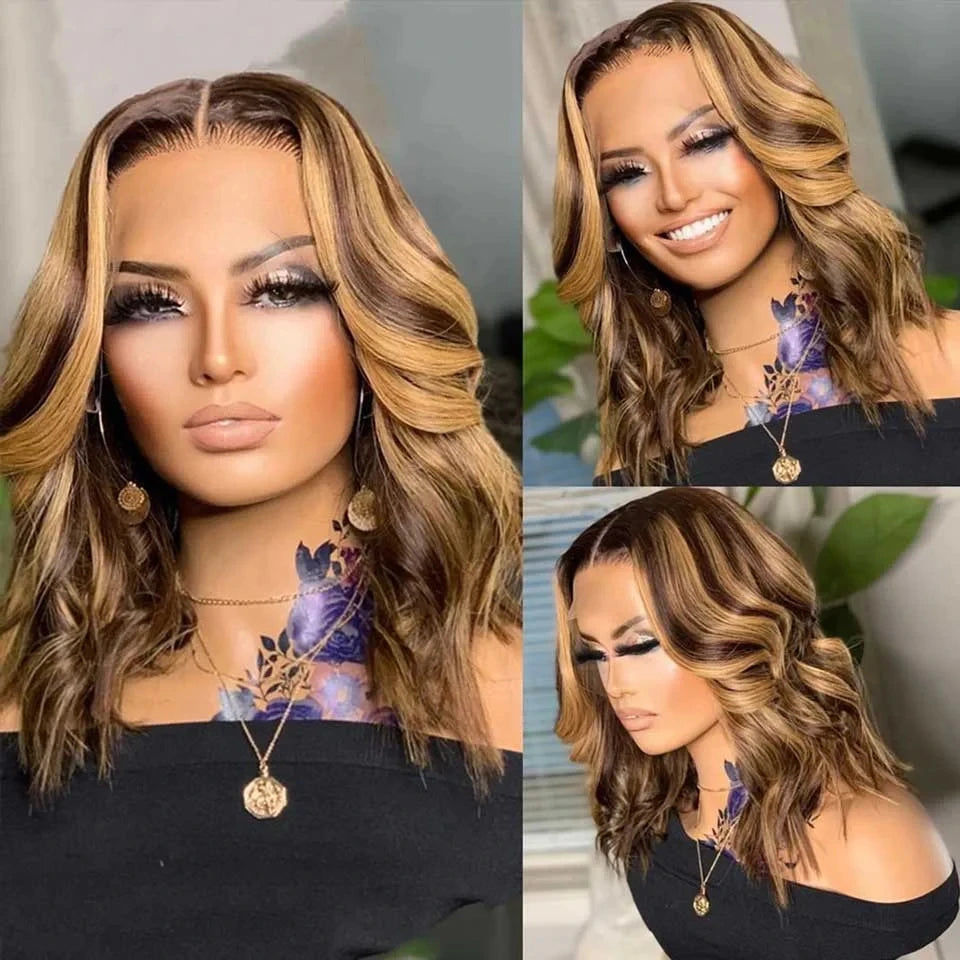 4/27 Highlight Ombre Body Wave Bob Wig (13x4 Transparent Lace, 200% Density)