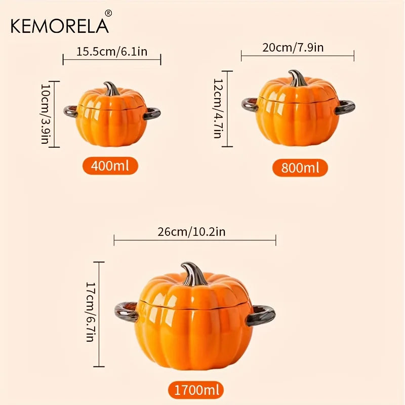 Ceramic Pumpkin Casserole Dish – Oven-Safe Pot with Lid for Halloween & Thanksgiving
