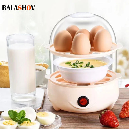 Multifunctional Electric Egg Cooker & Double-Layer Steamer | Mini Breakfast Maker