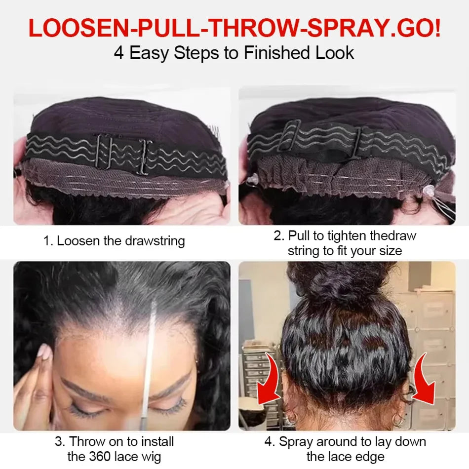Deep Wave 360 HD Full Lace Human Hair Wig – Natural Black 40 Inch