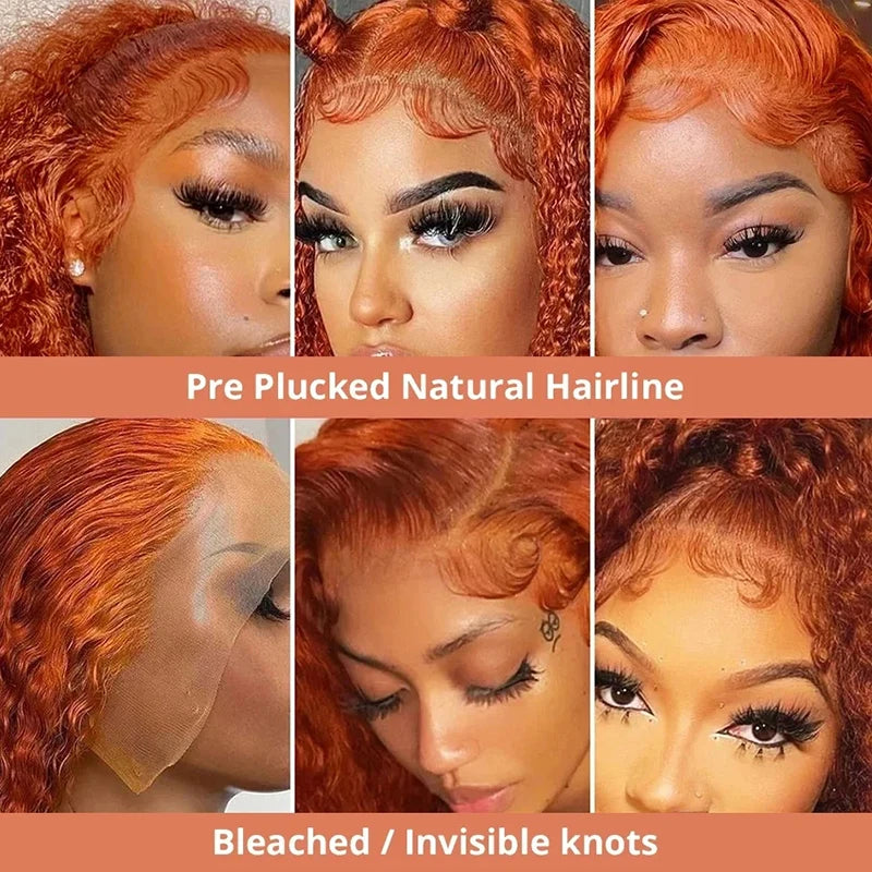 Ginger Orange Water Wave Colored Human Hair Wig · Transparent Lace Front · 26+ Inch
