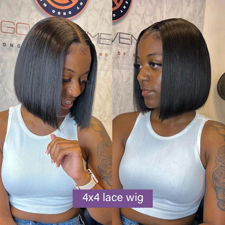 14 & 16 Inch HD Transparent Bone Straight Bob Lace Wig – 4x4 / 5x5 / 13x4, 250% Density, Natural Black