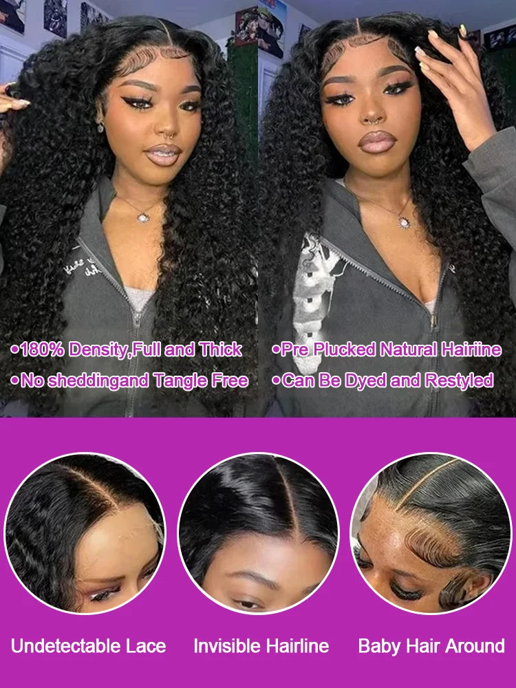 40 & 46 Inch Water Wave Deep Wave Lace Front Wig – 13x6 HD Lace, 7x5 Glueless, 300% Density