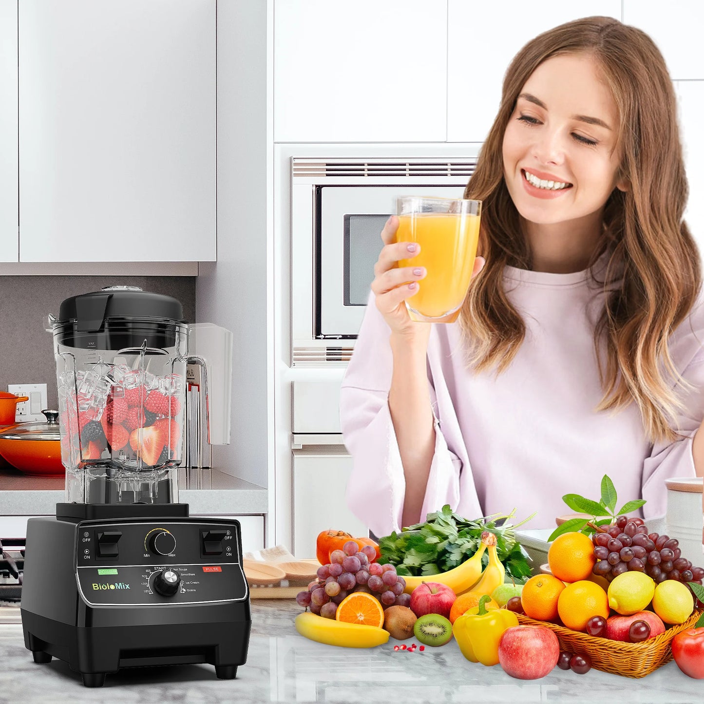 Biolomix 2L Professional Blender – 2200W, Smart Timer, Pre-Programmed