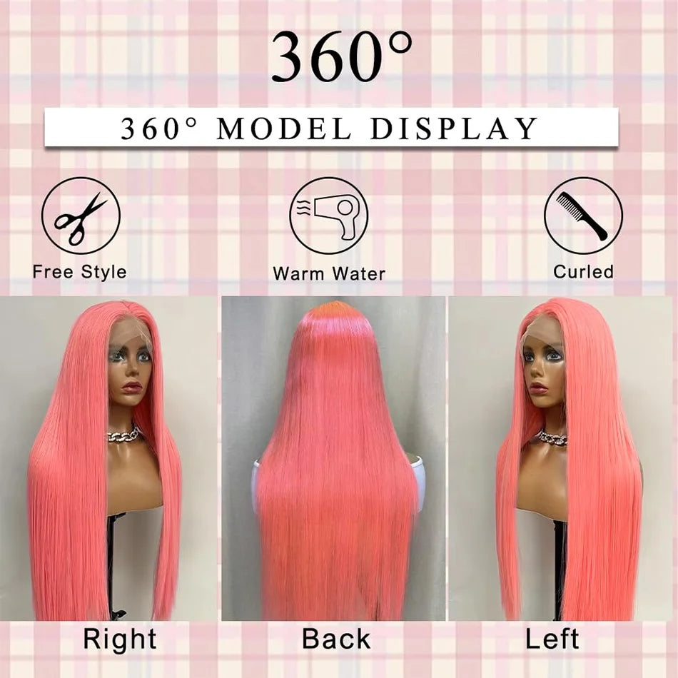 Pink Straight HD Lace Front Brazilian Human Hair Wig 13x6 30–32 Inch