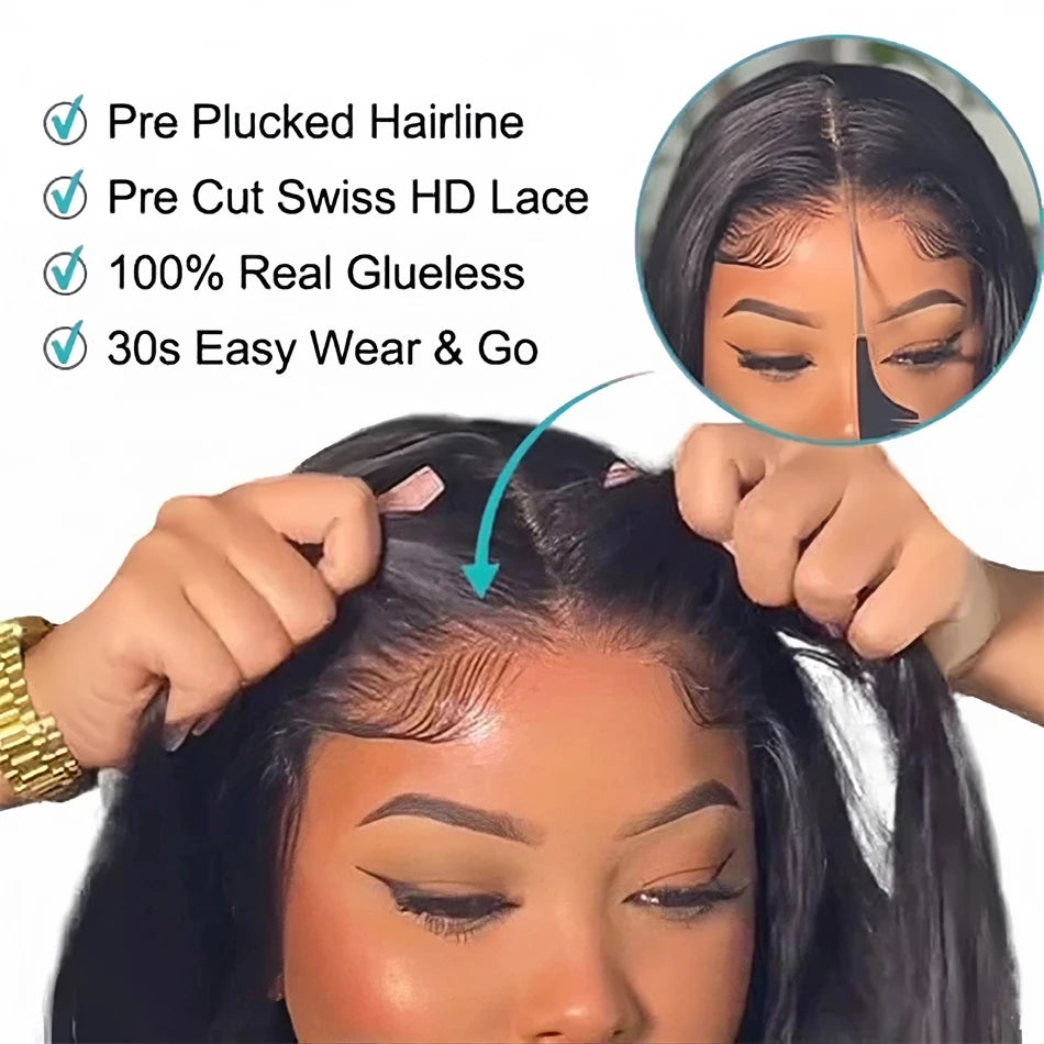 Glueless HD Lace Bone Straight 5x5 Pre-Cut Lace Closure Remy Human Hair Wig (26+ Inch, Transparent Swiss Lace)