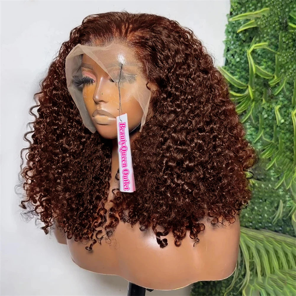 Happy Monday #4 Chocolate Brown Kinky Curly Bob Wig – 13x4 HD Transparent Lace Front, Deep Wave Remy Human Hair (Pre-plucked)