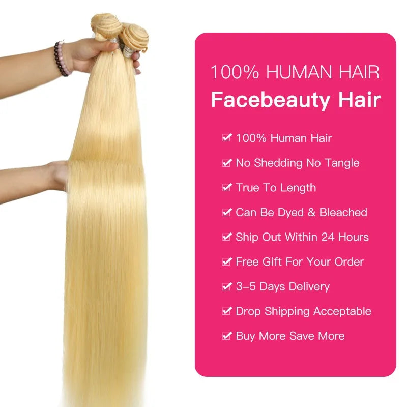 613 Blonde Brazilian Straight Hair Bundles | 100% Remy Human Hair | 8-40 Inch