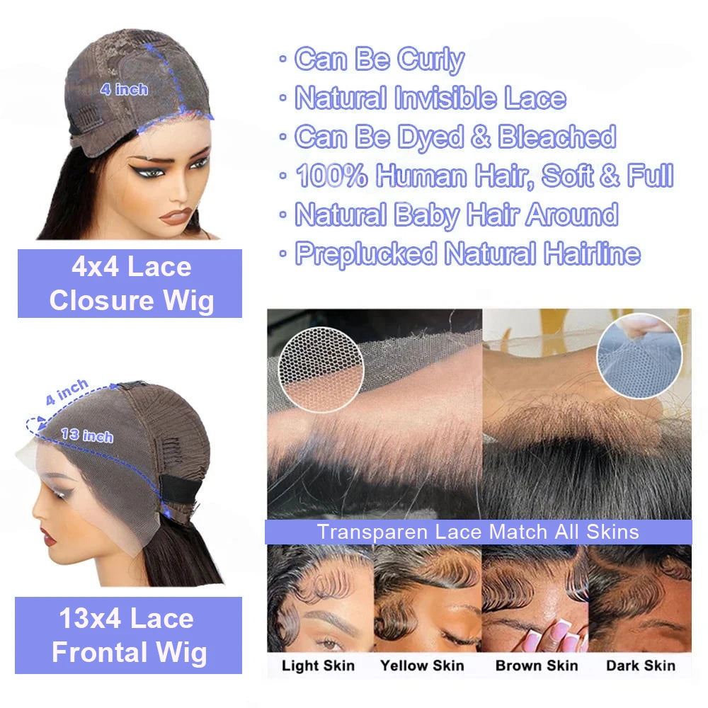 12–14 Inch Bone Straight Bob 13x4 / 4x4 HD Lace Frontal Wig (Black) – Remy Human Hair