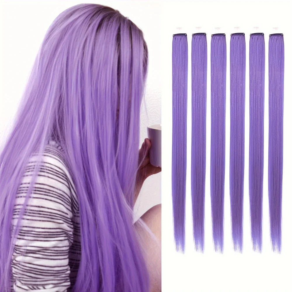 Colored Party Highlight Clip-In Hair Extensions | Synthetic Straight | 6pcs 70g | 22 Inch | Multi-Color