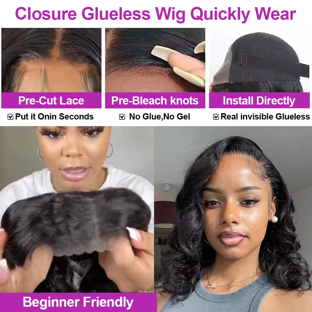 Body Wave HD Lace Frontal Wig 250% Density – Short Bob Human Hair Wig, Glueless 13x4 & 13x6 Transparent Lace, Natural Shine, Premium Salon Look