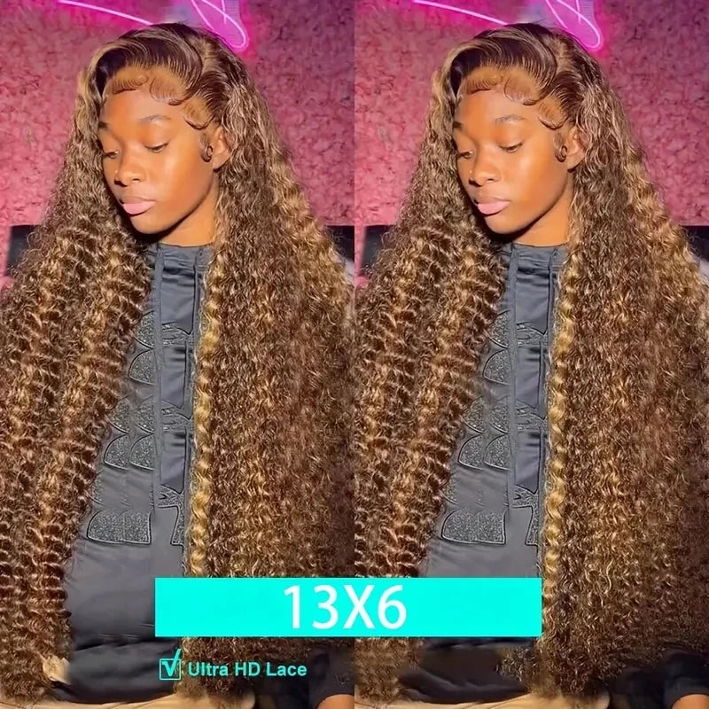 30" Water Wave 4/27 Highlight Ombre 13x6 HD Lace Front Wig (250% Density)