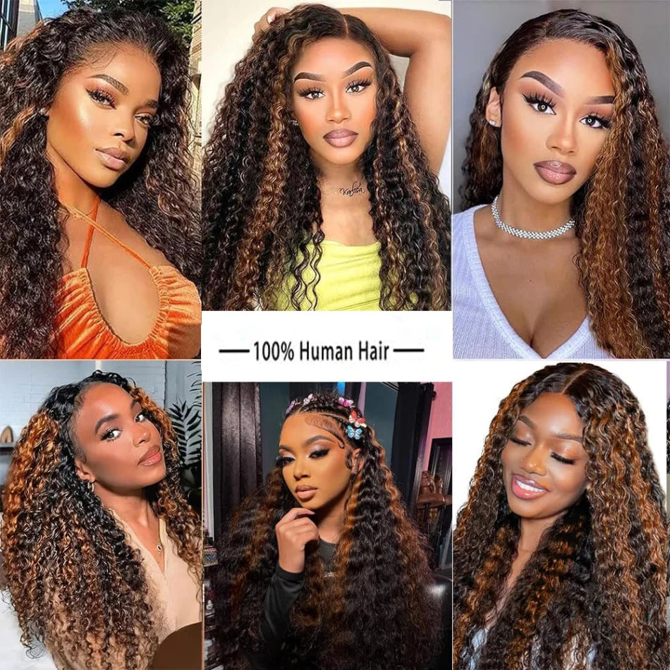 Highlight Curly 13x6 HD Lace Frontal Wig – P4/27 & 1B30 Ombre Deep Wave Human Hair (30–36 inch)