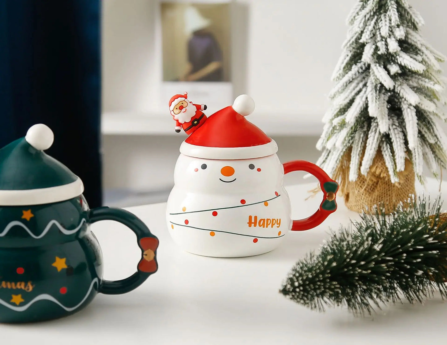 Christmas Ceramic Mug – Nordic Style Santa & Snowman Cup Gift for Holiday Season