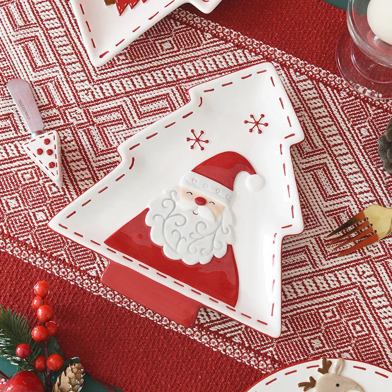 Christmas Ceramic Dinnerware Set – Santa, Snowman, and Tree Plates, Mugs & Bowls for Festive Holiday Table Decor