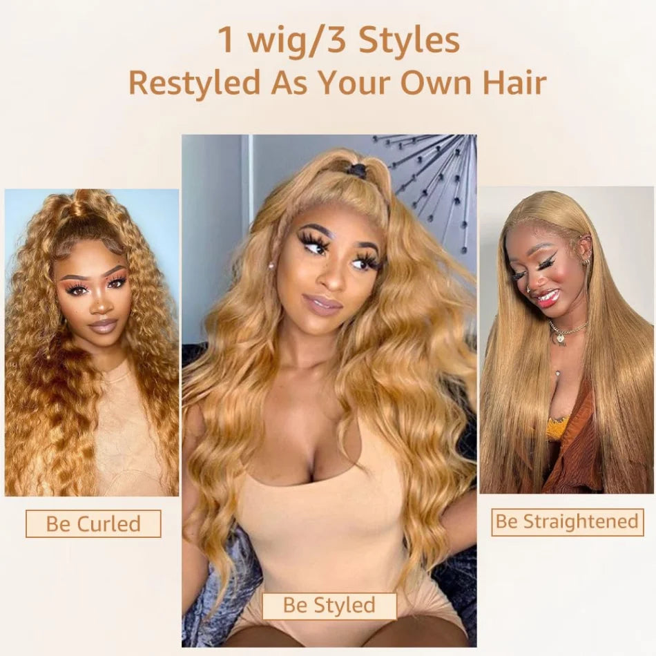 Honey Blonde 13x6 HD Lace Front Human Hair Wig – 250% Density Body Wave Brazilian Remy