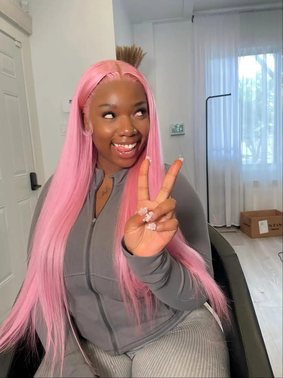 Pink Straight HD Lace Front Brazilian Human Hair Wig 13x6 30–32 Inch