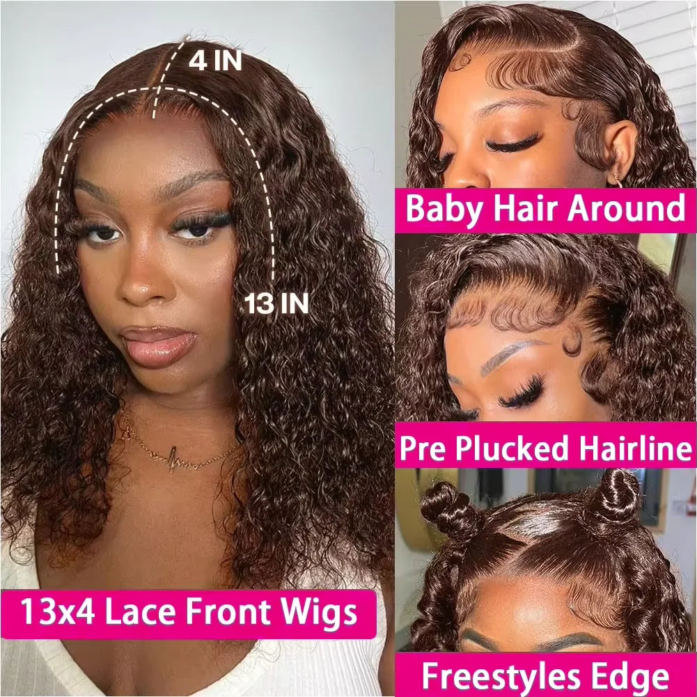 Brown Kinky Curly Short Bob Wig 13x4 / 4x4 HD Lace Human Hair