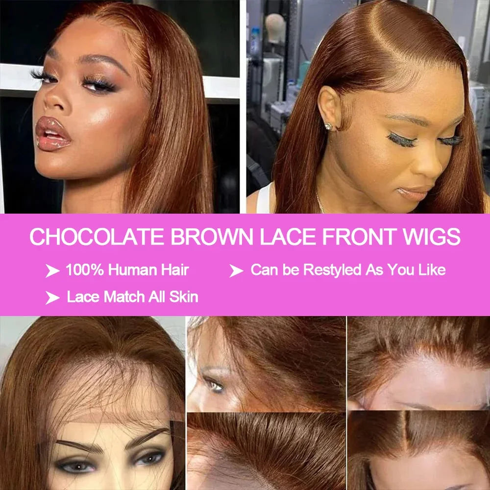 Bone Straight Bob 13x4 Lace Frontal Human Hair Wig – Chocolate Brown #4 Short Bob