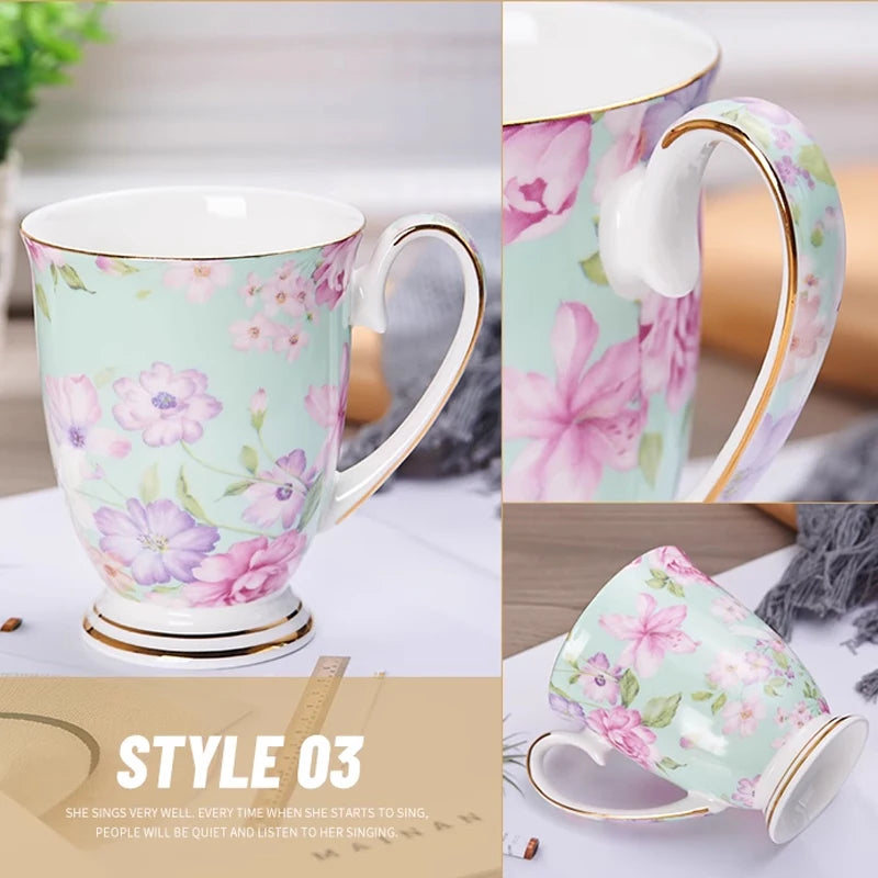 Vintage Floral Ceramic Coffee Mug – Elegant Handgrip Cup for Home & Office