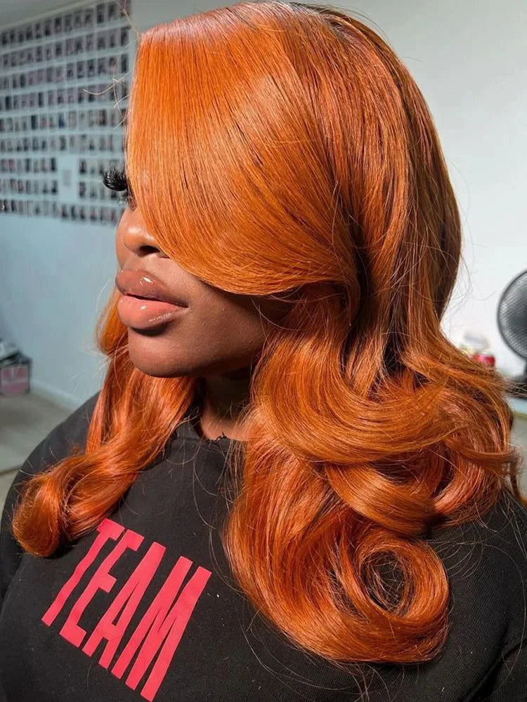Ginger Orange Body Wave Bob Glueless 4x4 HD Lace Closure Remy Human Hair Wig (#350, Pre-Plucked)